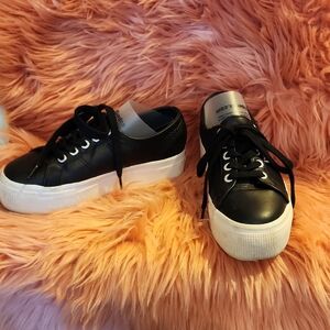 Superga Black and White Platform Sneakers